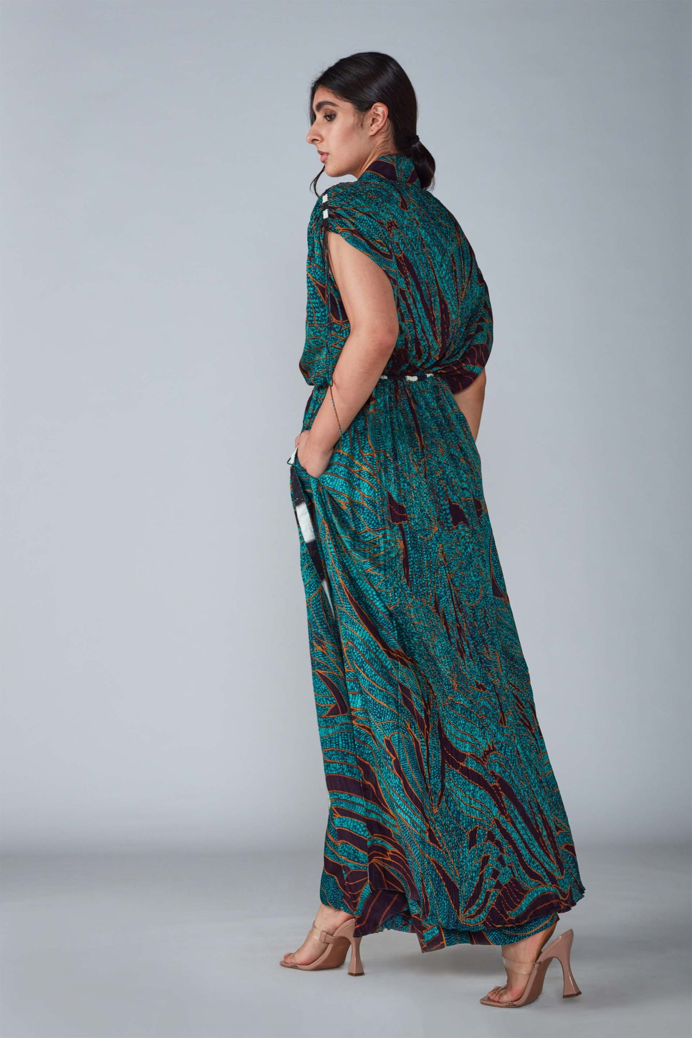 Saaksha & Kinni Abstract Wing Print One Shoulder Cape indian designer womenswear fashion online shopping melange singapore