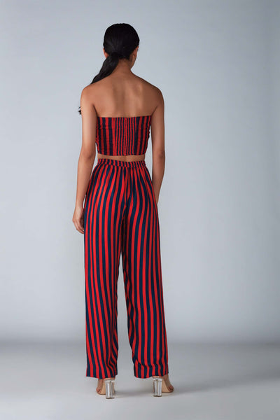 Saaksha & Kinni Stripe Print High Waist Trousers With Elasticated Back indian designer womenswear fashion online shopping melange singapore