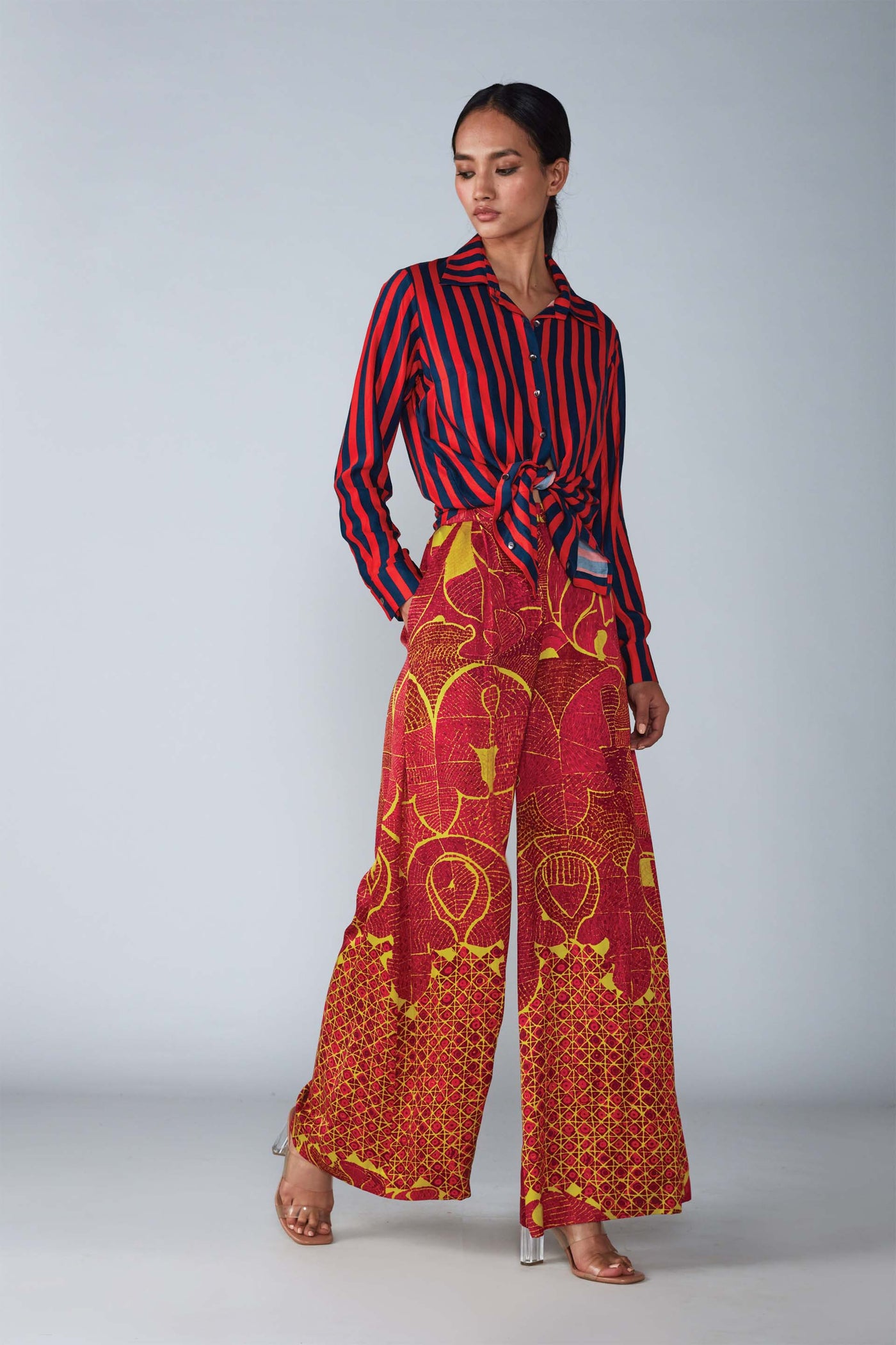 Saaksha & Kinni Stripe Print Collared Shirt indian designer womenswear fashion online shopping melange singapore