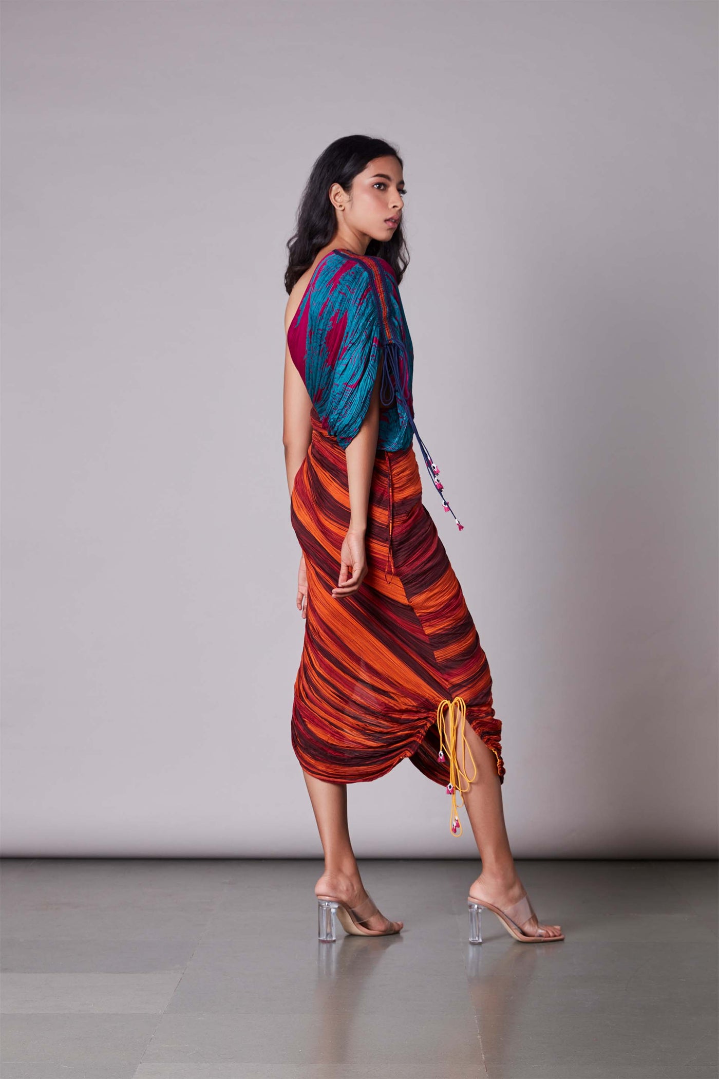 Saaksha & Kinni Hand Micro Pleated Sari Dress western indian designer wear online shopping melange singapore