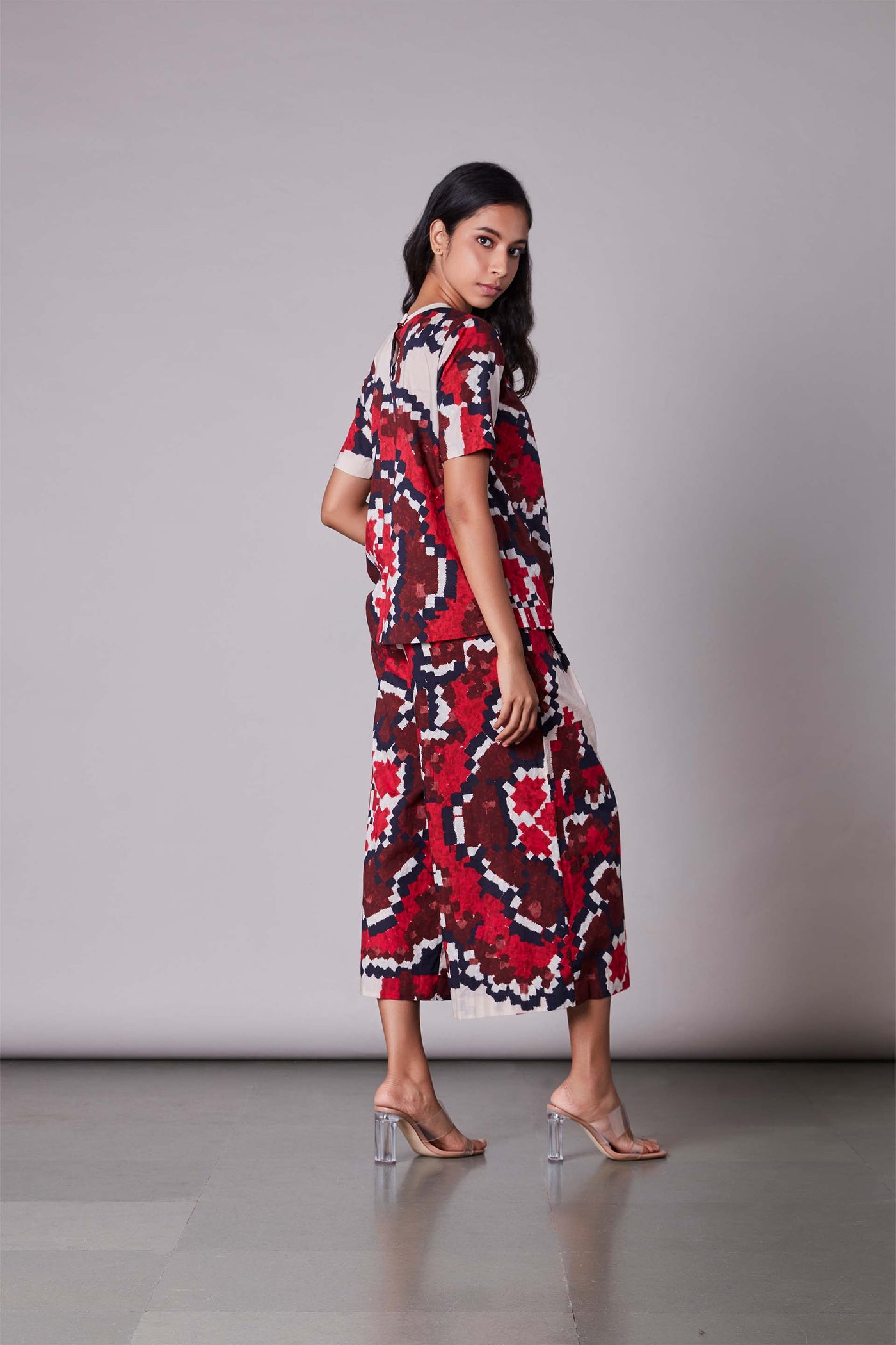 Saaksha & Kinni Ikat Print Summer Blouse red western indian designer wear online shopping melange singapore