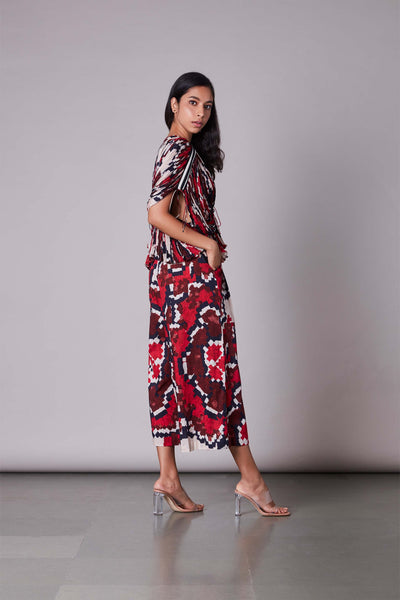 Saaksha & Kinni Ikat Print Hand Pleated Kaftan Blouse multicolor western indian designer wear online shopping melange singapore