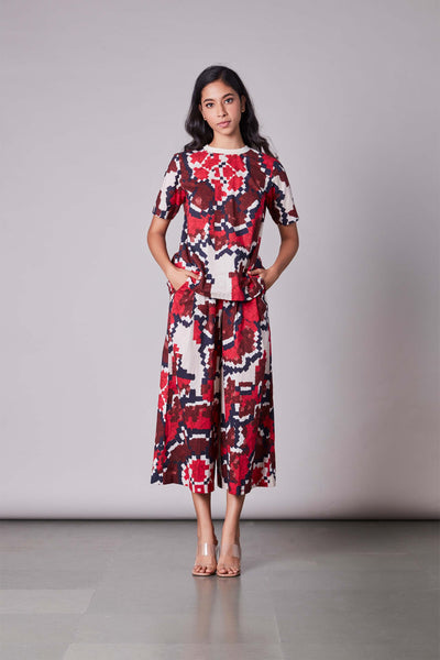 Saaksha & Kinni Ikat Print Summer Blouse red western indian designer wear online shopping melange singapore