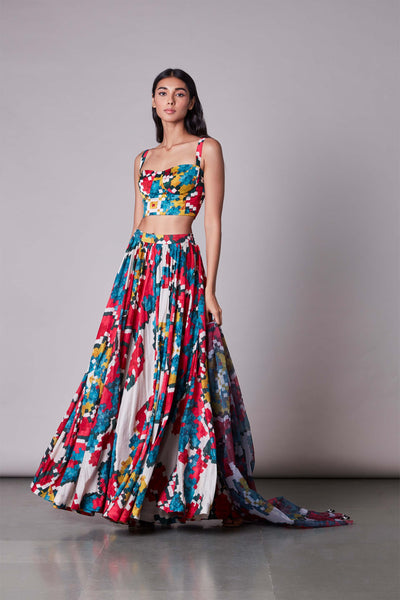 Saaksha & Kinni Ikat Print lehenga multicolor indian designer wear online shopping melange singapore