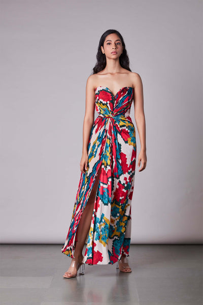 Saaksha & Kinni Ikat Print Multi Maxi Dress multicolor western indian designer wear online shopping melange singapore 