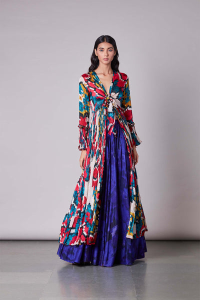 Saaksha & Kinni Ikat Print Blouse With Knot Detailing multicolor indian designer wear online shopping melange singapore