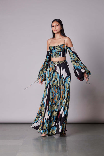 Saaksha & Kinni Ikat Print Bustier With Exaggerated Sleeves multicolor western indian designer wear online shopping melange singapore