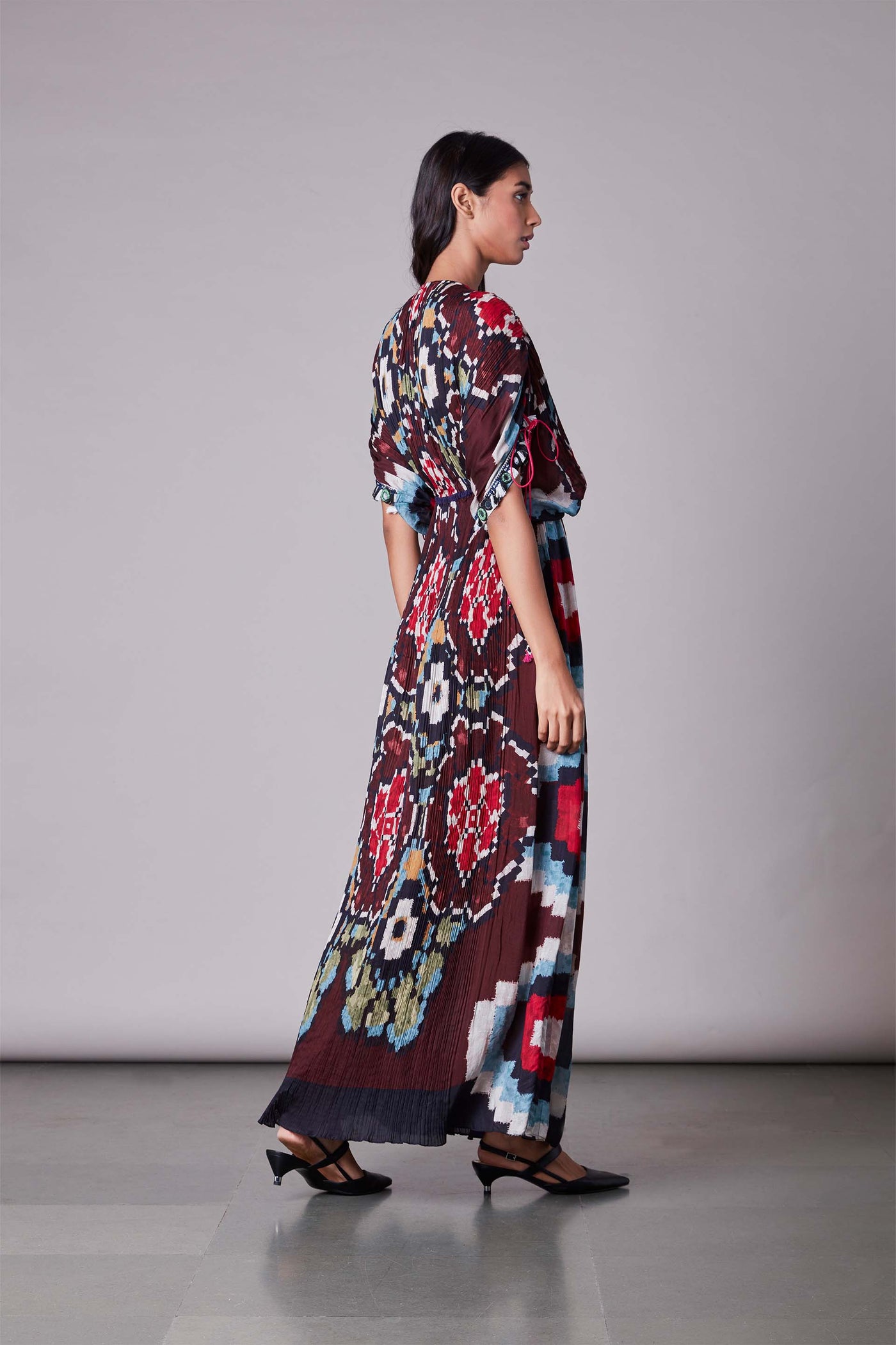 Saaksha & Kinni Ikat Print Kaftan Dress multicolor western indian designer wear online shopping melange singapore