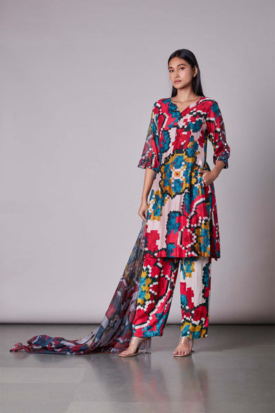 Saaksha & Kinni Ikat Print Kurti With Embroidered Sleeves mulitcolor indian designer wear online shopping melange singapore