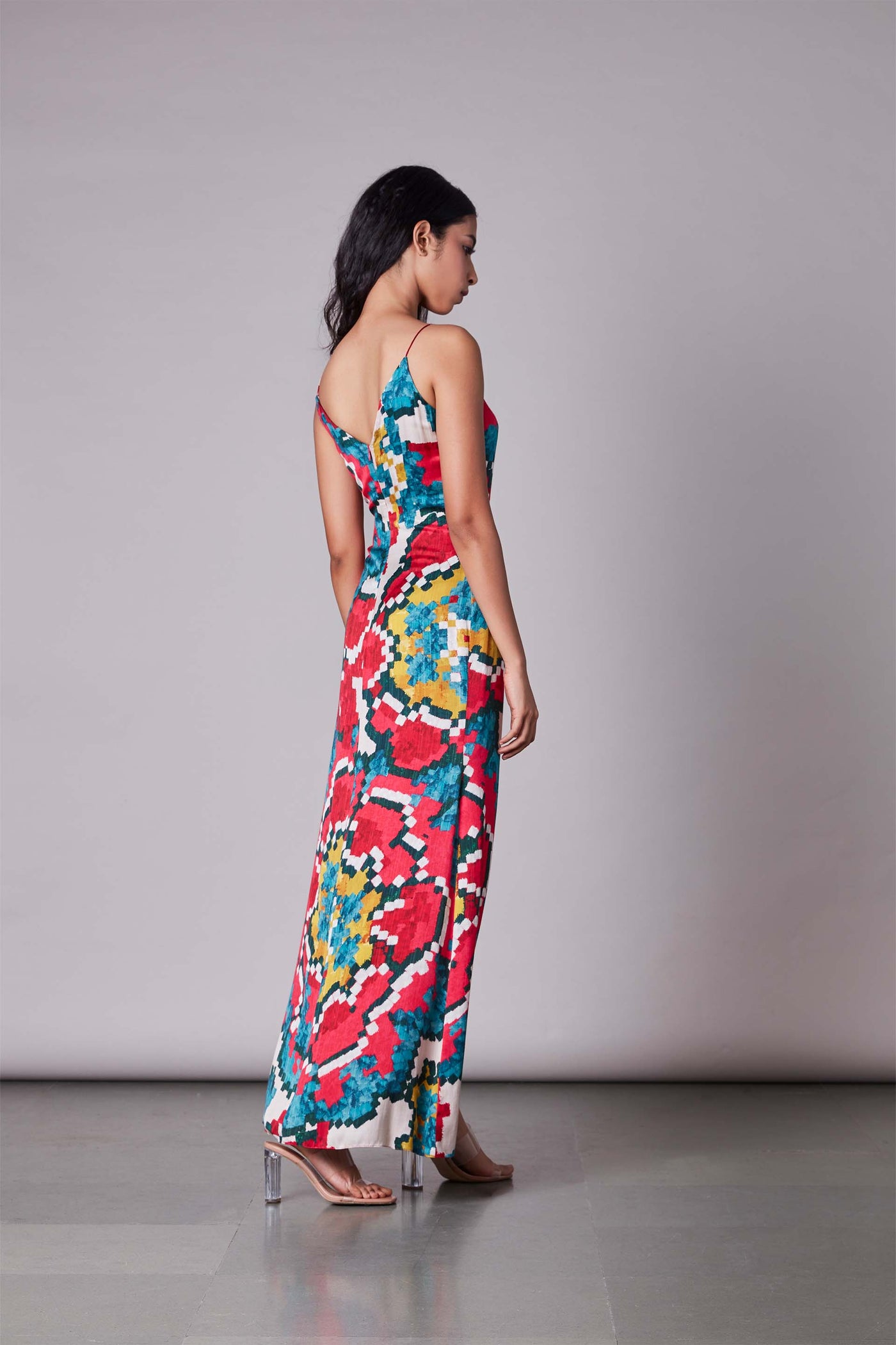 Saaksha & Kinni Ikat Print Overlap Dress With Customisable Side Slit western indian designer wear online shopping melange singapore