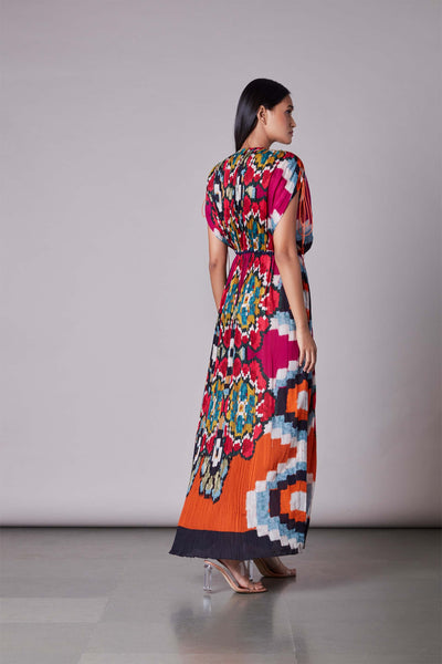 Saaksha & Kinni Multi Ikat Print Kaftan Dress multicolor western indian designer wear online shopping melange singapore