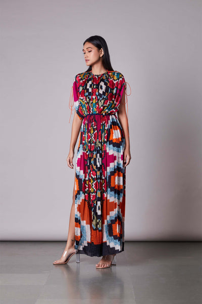 Saaksha & Kinni Multi Ikat Print Kaftan Dress multicolor western indian designer wear online shopping melange singapore