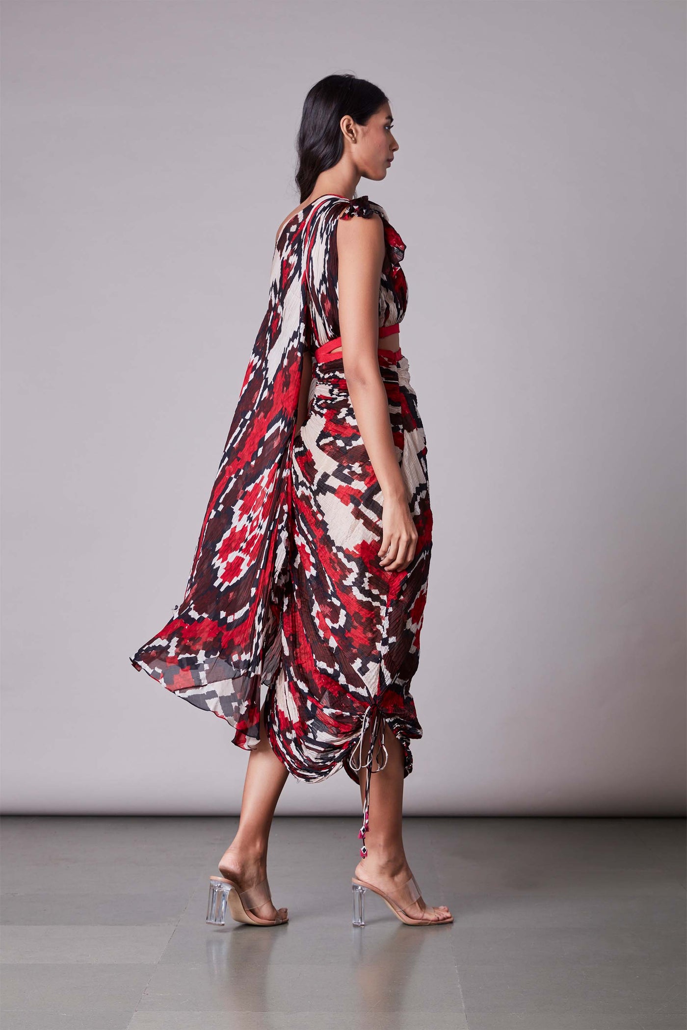 Saaksha & Kinni Ikat Print Kaftan Style Sari Dress western indian designer wear online shopping melange singapore