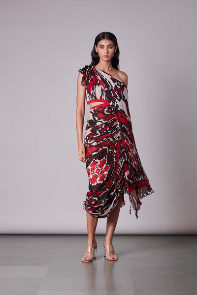 Saaksha & Kinni Ikat Print Kaftan Style Sari Dress western indian designer wear online shopping melange singapore 