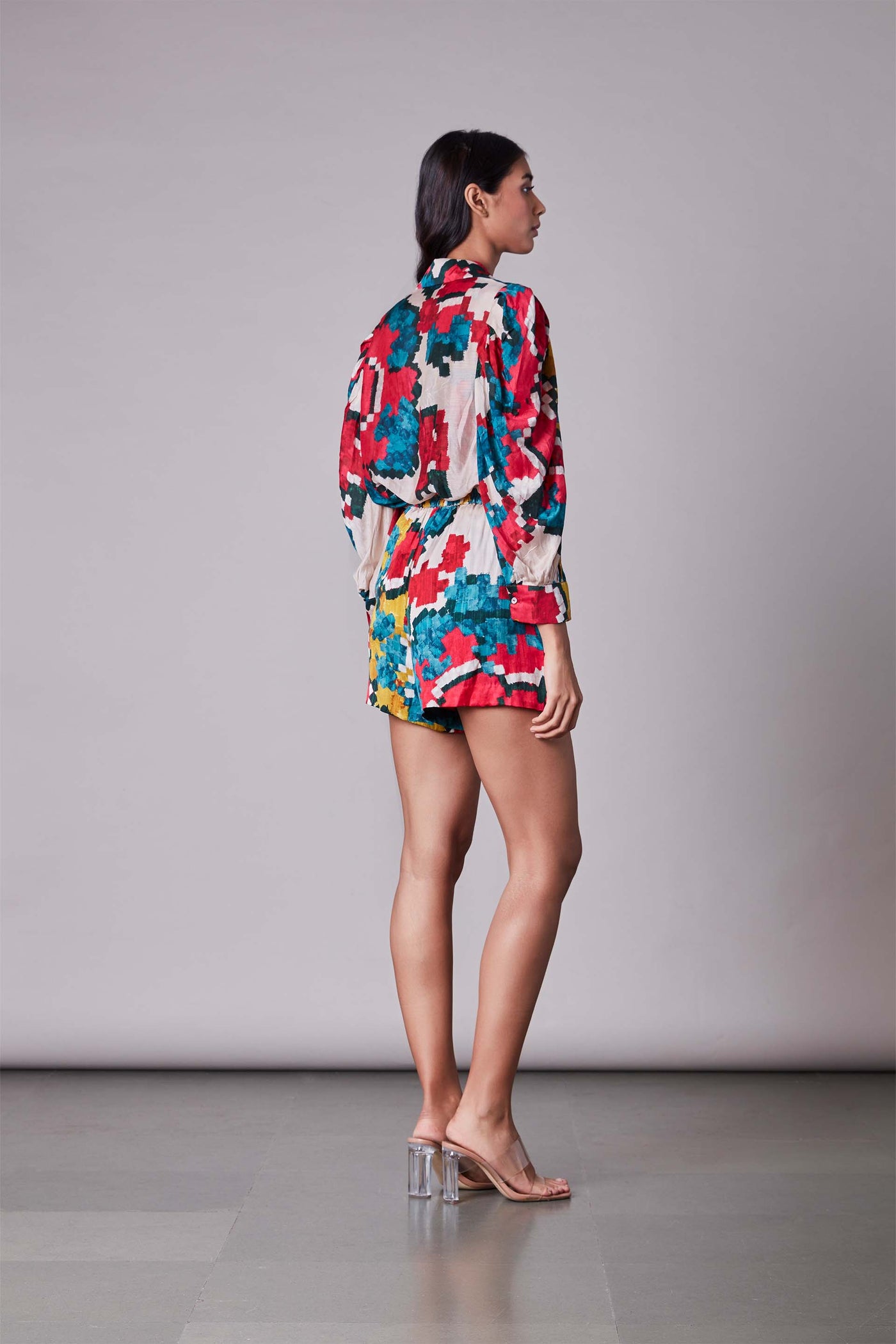 Saaksha & Kinni Ikat Print High Waist Shorts multicolor western indian designer wear online shopping melange singapore