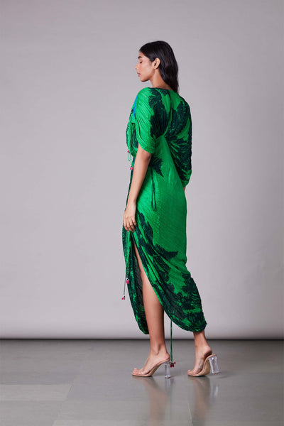 Saaksha & Kinni Scratch Print Sari Dress green western indian designer wear online shopping melange singapore