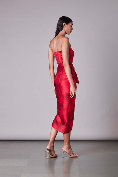 Saaksha & Kinni Shaded Print Asymmetric Wrap Skirt red western indian designer wear online shopping melange singapore