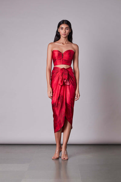 Saaksha & Kinni Shaded print sweetheart neck bustier red western indian designer wear online shopping melange singapore
