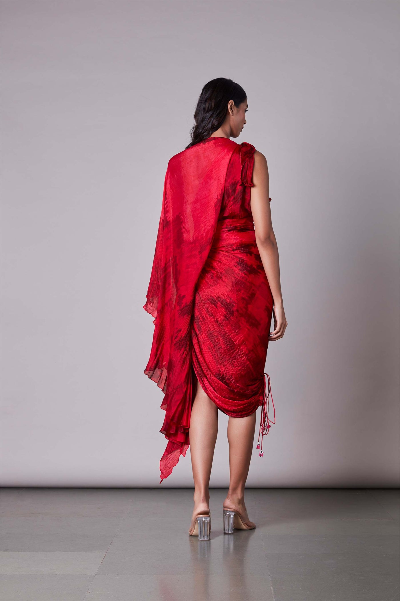 Saaksha & Kinni Kaftan Style Saree Dress cherry red western indian designer wear online shopping melange singapore