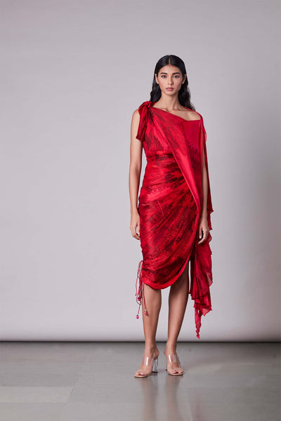 Saaksha & Kinni Kaftan Style Saree Dress cherry red western indian designer wear online shopping melange singapore