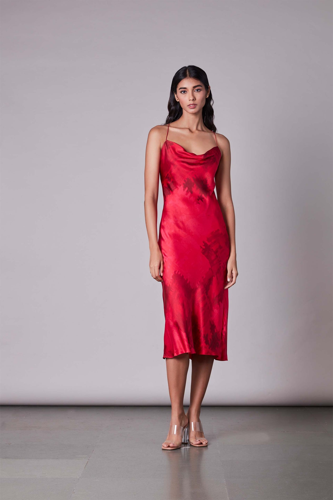 Saaksha & Kinni Shaded print slip dress cherry red western indian designer wear online shopping melange singapore