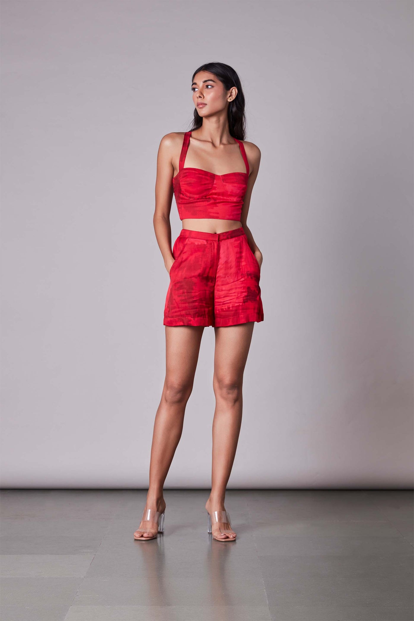 Saaksha & Kinni Shaded Print High Waist Shorts cherry red western indian designer wear online shopping melange singapore