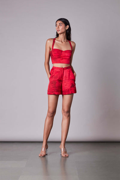 Saaksha & Kinni Shaded Print Bustier cherry red western indian designer wear online shopping melange singapore