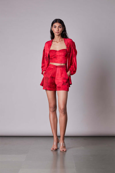 Saaksha & Kinni Shaded Print High Waist Shorts cherry red western indian designer wear online shopping melange singapore
