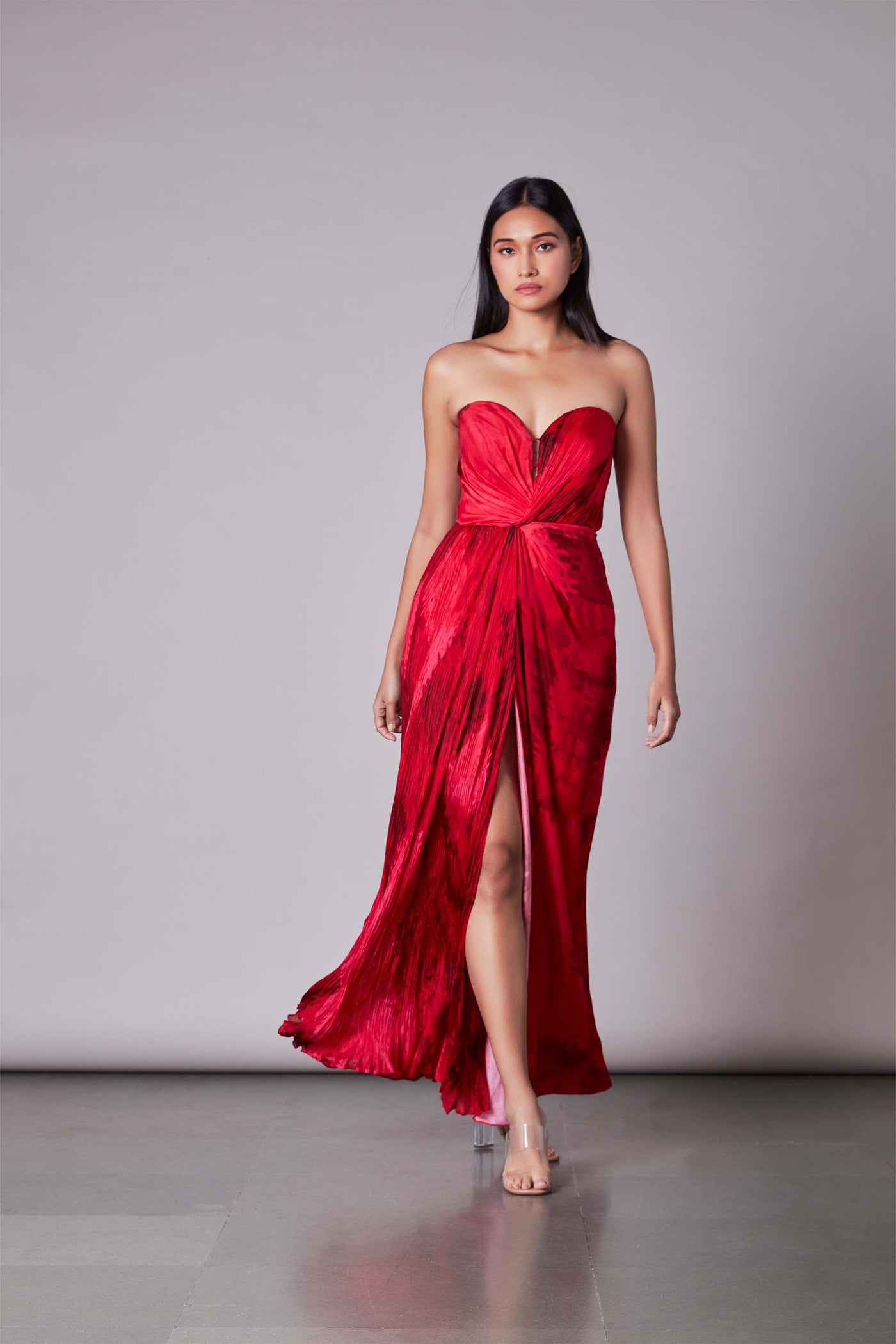 Saaksha & Kinni Shaded Part Pleated Maxi Dress red western indian designer wear online shopping melange singapore