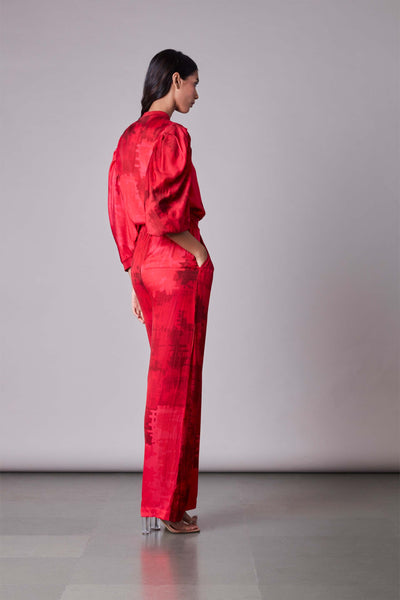 Saaksha & Kinni Scratch print trousers with drawstring waist red western indian designer wear online shopping melange singapore