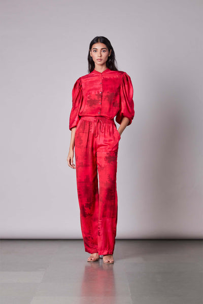 Saaksha & Kinni Ribbed Collar Shirt cherry red western indian designer wear online shopping melange singapore