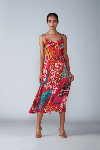 Saaksha & Kinni Abstract Bird Print Summer Dress With Belt indian designer womenswear fashion online shopping melange singapore