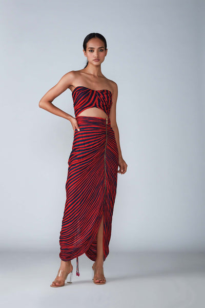Saaksha & Kinni Stripe Print Micro Pleated Skirt With Zipper Detailing indian designer womenswear fashion online shopping melange singapore