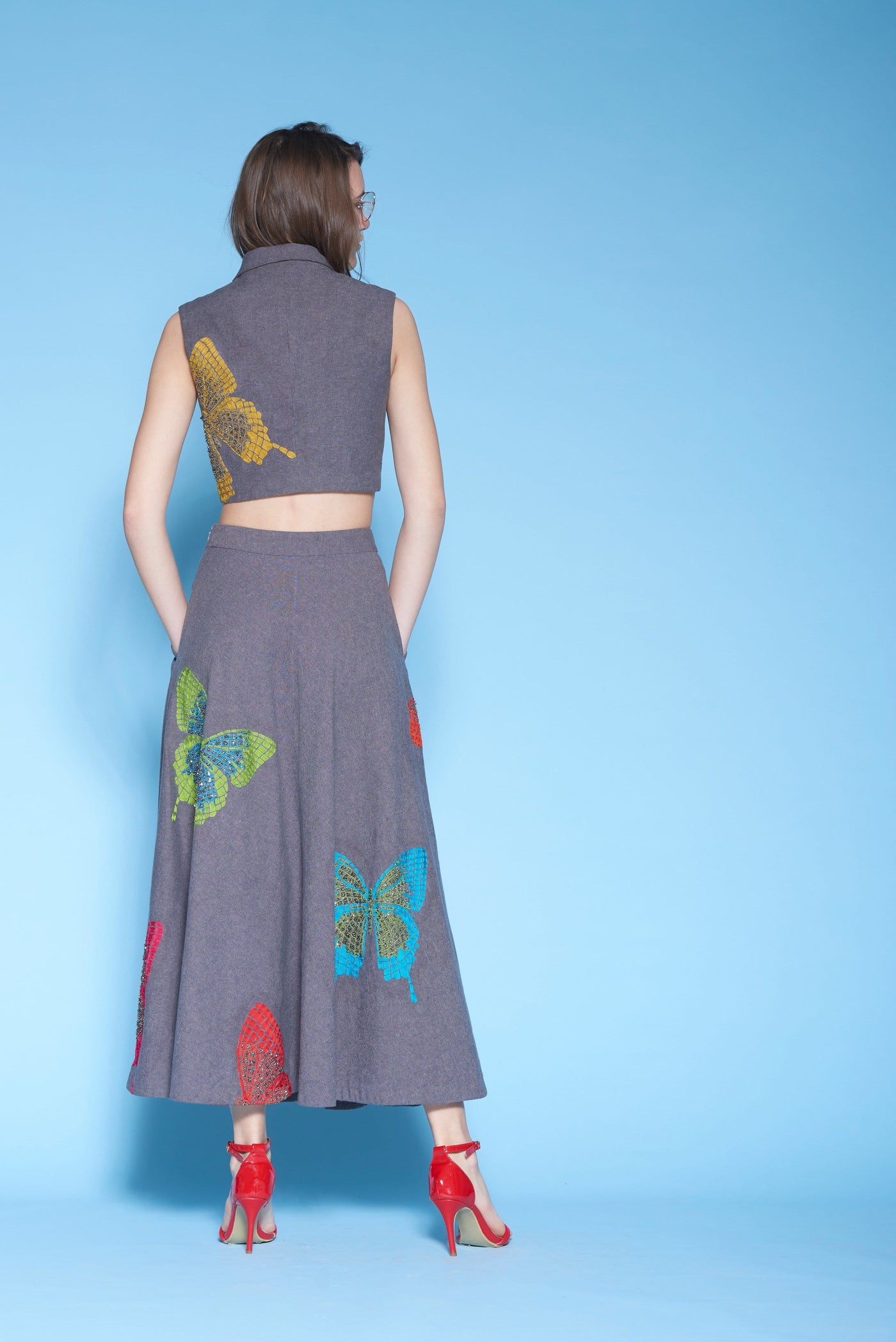 Abstract Butterflies Front Open Skirt