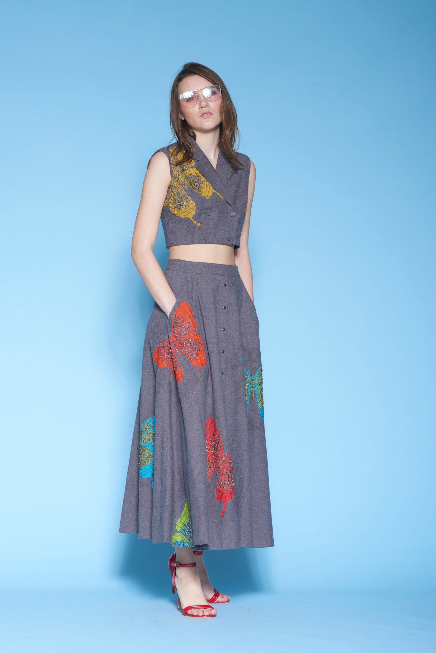 Abstract Butterflies Front Open Skirt