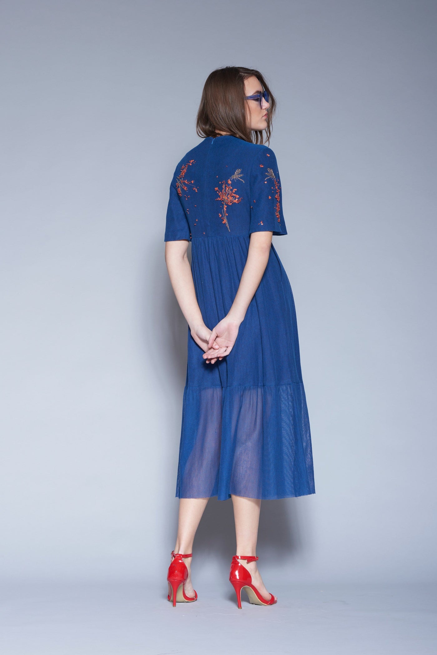 Abstract Flower And Branches Gathered Tiered Dress