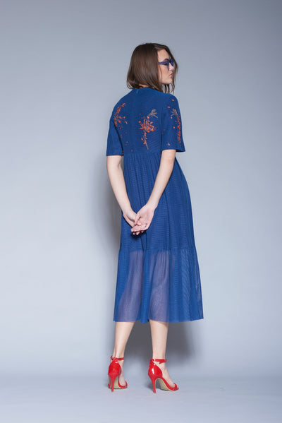Abstract Flower And Branches Gathered Tiered Dress
