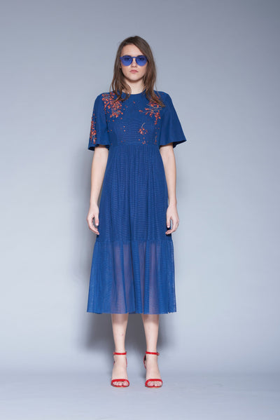 Abstract Flower And Branches Gathered Tiered Dress