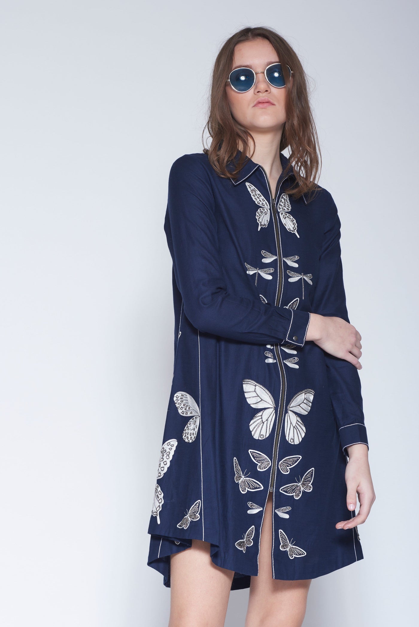 Butterflies Side Triangle Shirt Dress