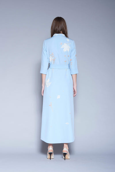 Ivy Leaves And Flower Long Shirt Dress with Buckle Belt