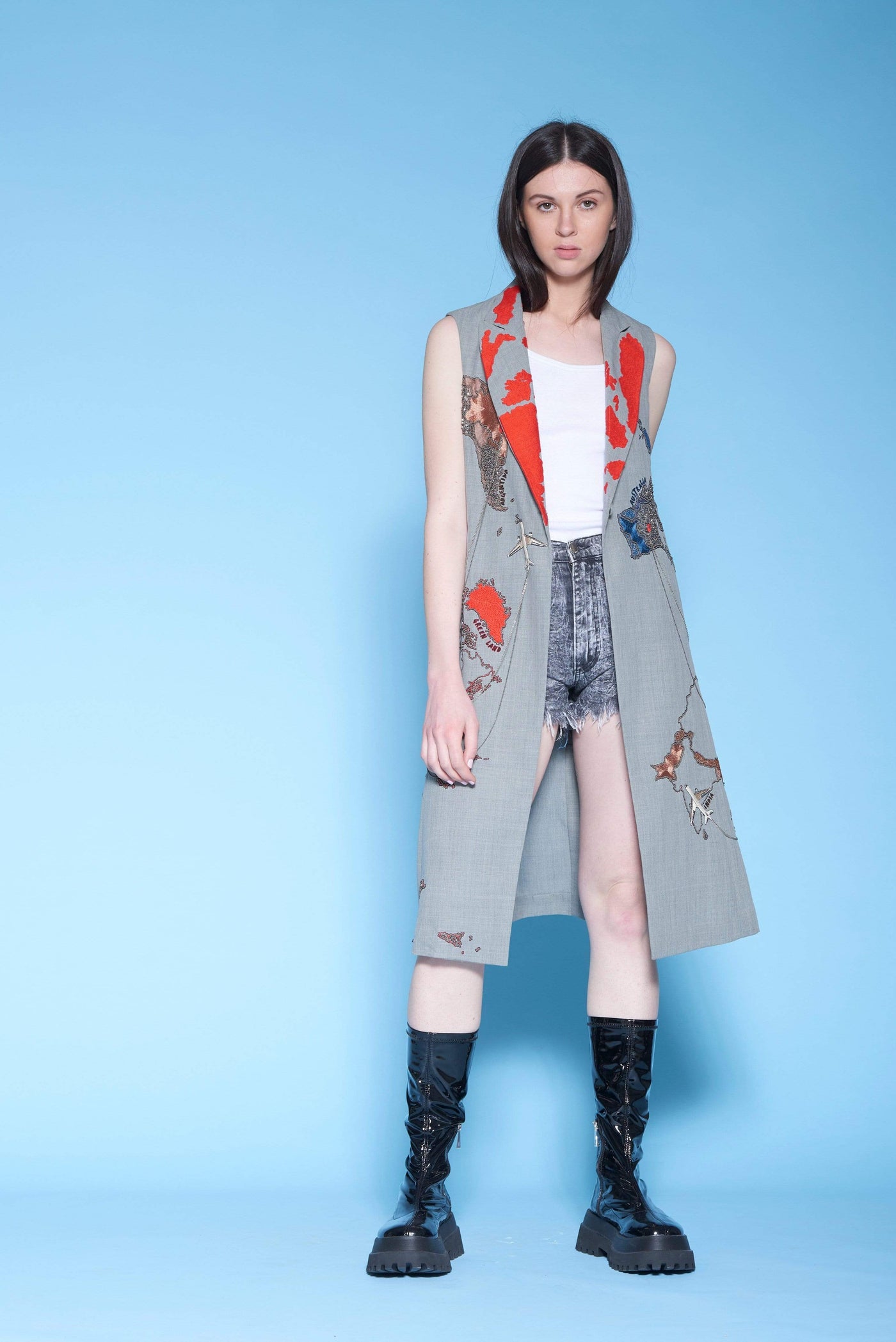 Map Sleeveless Flared Jacket