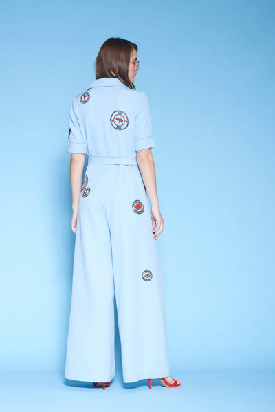 Shahin Manan - Stamp jumpsuit with belt  - Melange Singapore - Indian Designer Wear Online Shopping