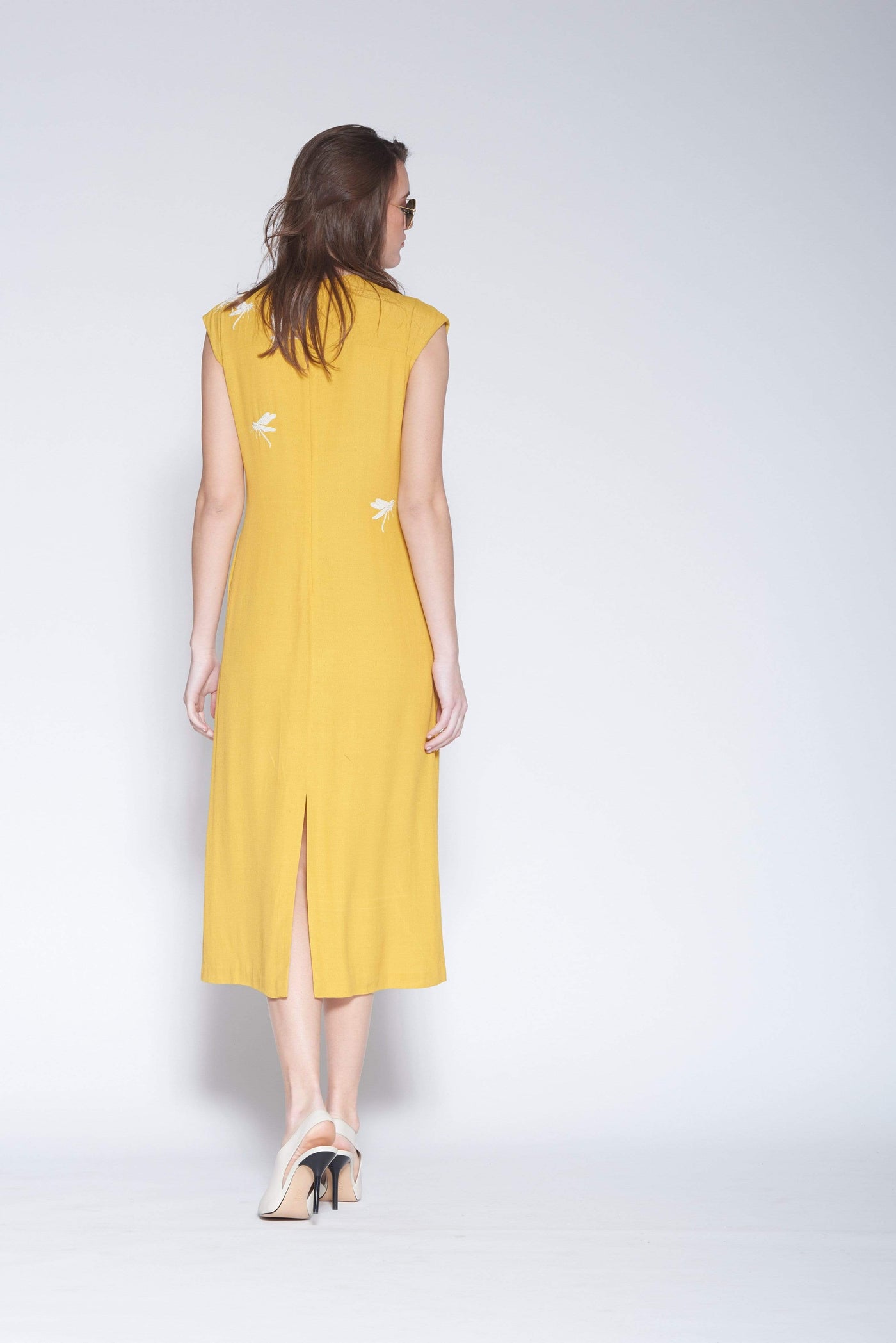 Wildflower And Dragonflies Front Gather Midi Dress