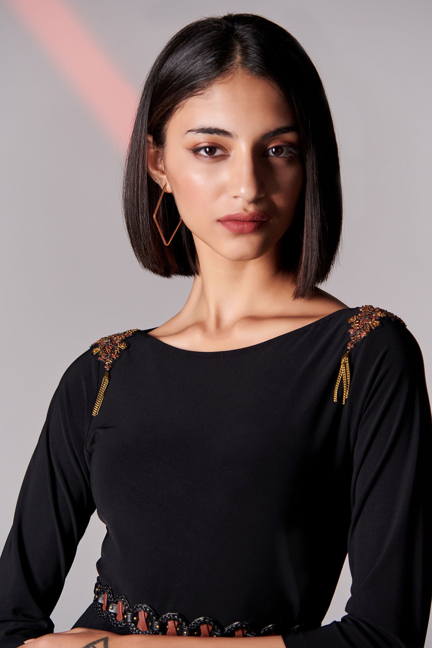 Shantanu & Nikhil Asymmetric Black-Rust Colour Block Kurta indian womenswear designer fashion online shopping melange singapore