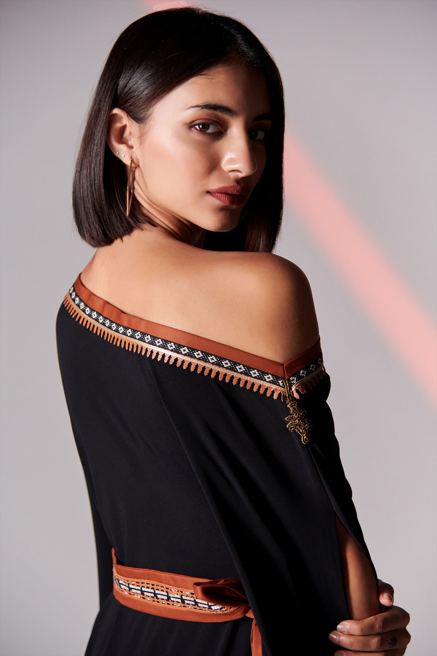 Shantanu & Nikhil Asymmetric Black Off-Shoulder Kurta indian womenswear designer fashion online shopping melange singapore