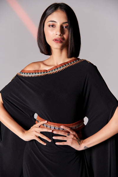 Shantanu & Nikhil Asymmetric Black Off-Shoulder Kurta indian womenswear designer fashion online shopping melange singapore