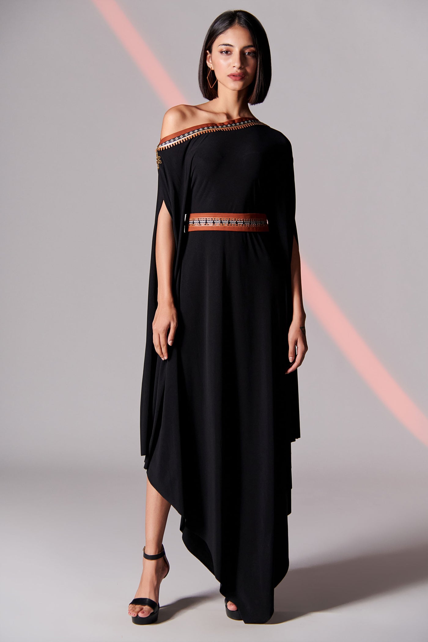 Shantanu & Nikhil Asymmetric Black Off-Shoulder Kurta indian womenswear designer fashion online shopping melange singapore