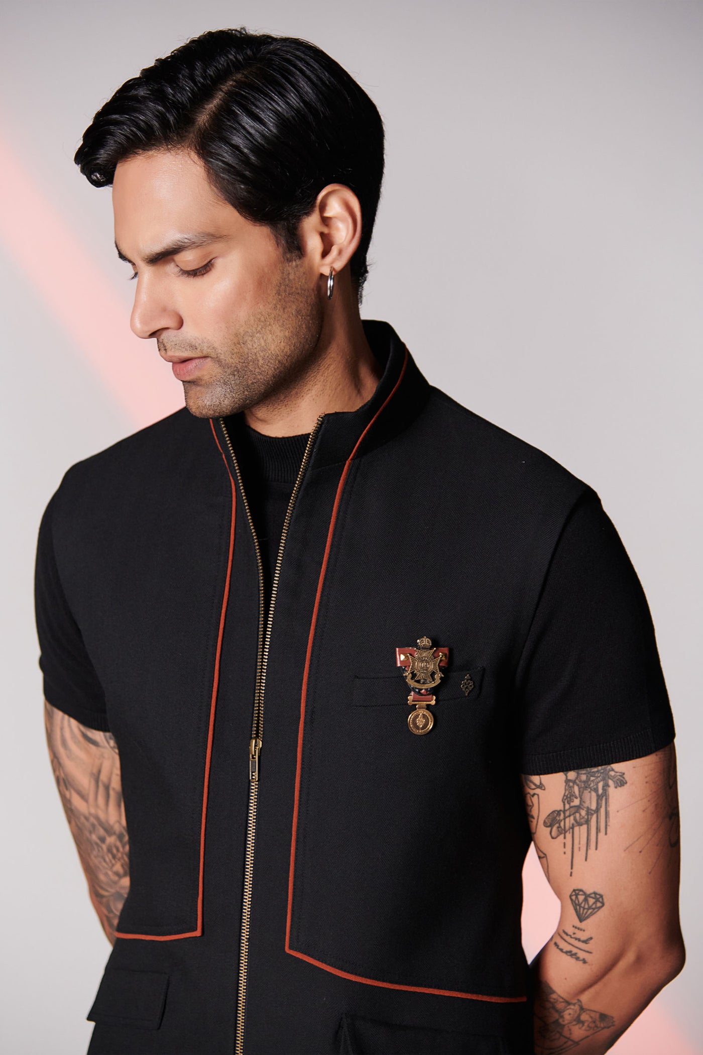Shantanu & Nikhil Black-Rust Waistcoat with Neo Drape indian menswear designer fashion online shopping melange singapore