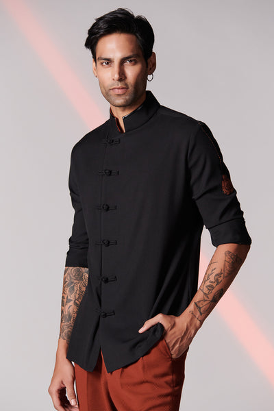 Shantanu & Nikhil Black Knot Button Shirt indian menswear designer fashion online shopping melange singapore