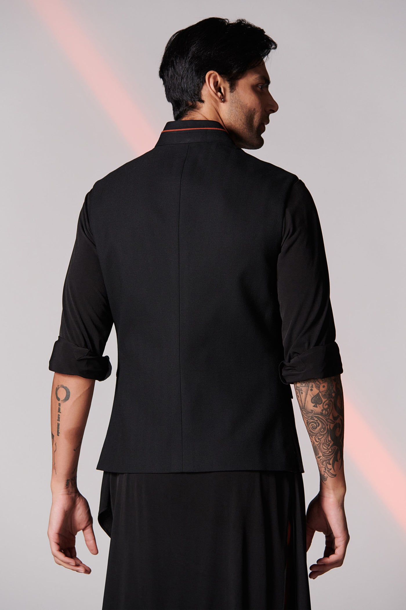 Shantanu & Nikhil Classic Black Waistcoat with Colour Block Details indian menswear designer fashion online shopping melange singapore